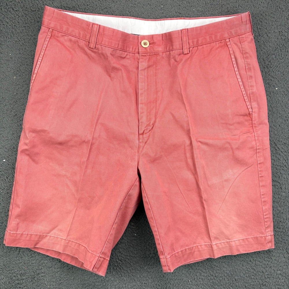 Roundtree & Yorke Mens 36 Pink Salmon Chino Shorts Flat Front Cotton Casual